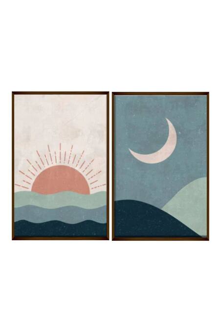 Shop The Art House Multi Color Canvas Digital Print Sun And Moon Painting Set Of 2 at Aza Fashions Shop_The Art House_Multi Color Canvas Digital Print Sun And Moon Painting Set Of 2_at_Aza_Fashions
