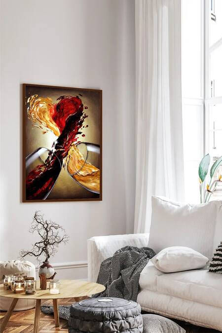 The Art House Multi Color Canvas Digital Print Wine Glass Abstract Painting 