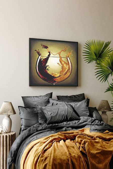 The Art House Multi Color Canvas Digital Print Wine Glass Abstract Painting 