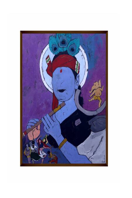 Shop The Art House Multi Color Canvas Digital Print Lord Krishna Abstract Painting at Aza Fashions Shop_The Art House_Multi Color Canvas Digital Print Lord Krishna Abstract Painting_at_Aza_Fashions