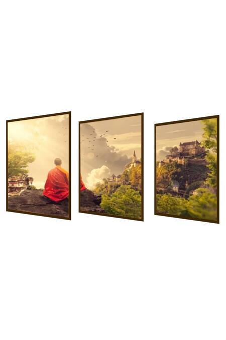 Buy_The Art House_Multi Color Canvas Handmade Landscape Painting Set Of 3_Online_at_Aza_Fashions
