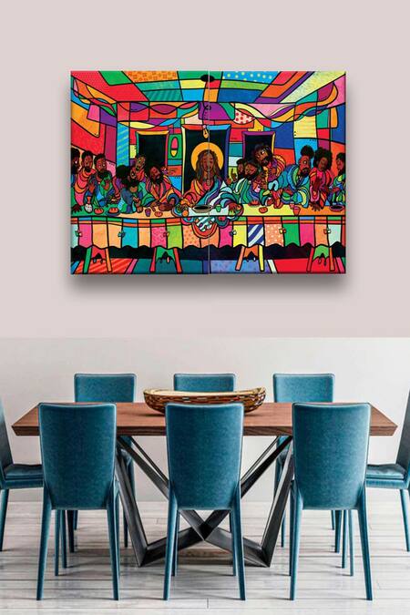 The Art House Multi Color Canvas Handmade The Last Supper Abstract Painting Set Of 2