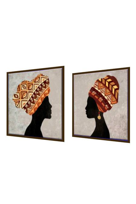 Buy_The Art House_Multi Color Canvas Handmade Tribal Women Painting Set Of 2_Online_at_Aza_Fashions