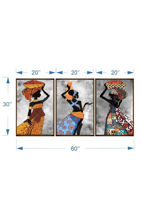 The Art House_Multi Color Canvas Handmade Tribal Painting Set Of 3_Online_at_Aza_Fashions