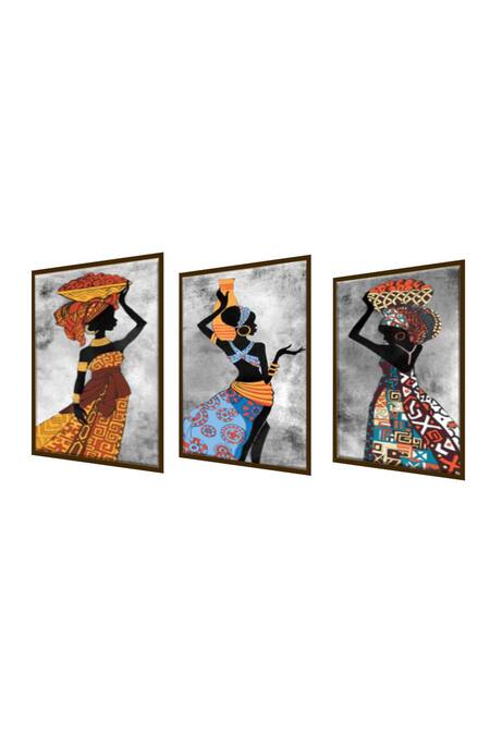 Buy_The Art House_Multi Color Canvas Handmade Tribal Painting Set Of 3_Online_at_Aza_Fashions