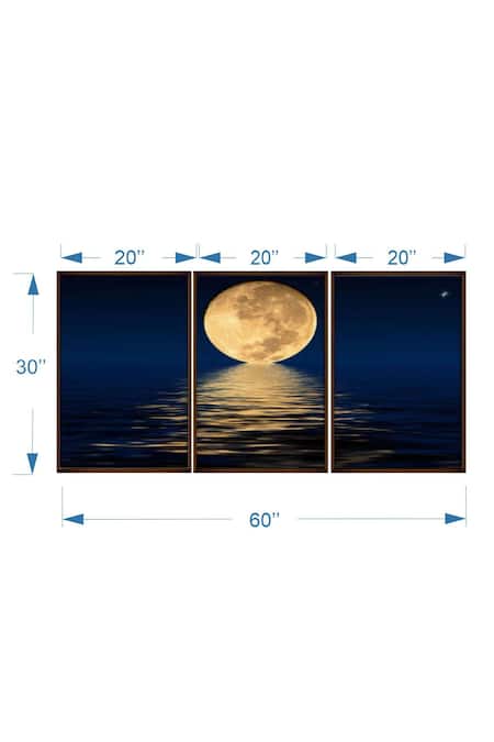 The Art House_Multi Color Canvas Handmade Moon Painting Set Of 3_Online_at_Aza_Fashions