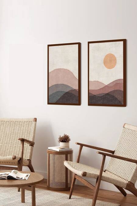 The Art House Multi Color Canvas Handmade Abstract Scenery Paintings Set Of 2