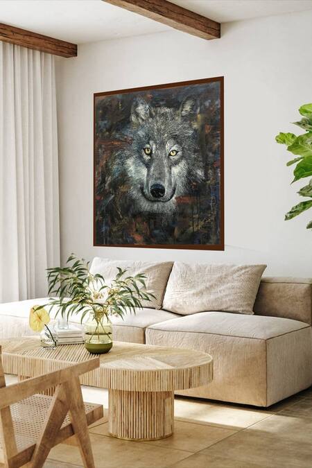 The Art House Multi Color Canvas Handmade Wolf Face Painting 