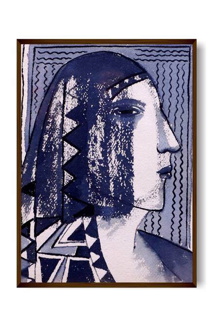 Shop The Art House Multi Color Canvas Handmade Abstract Face Painting at Aza Fashions Shop_The Art House_Multi Color Canvas Handmade Abstract Face Painting_at_Aza_Fashions