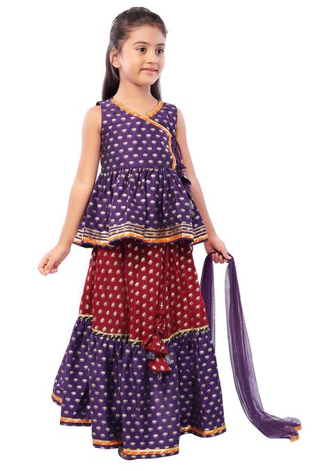 Buy_Minichic_Purple Net, Polyester Silk Floral Printed Peplum Top Skirt Set_Online_at_Aza_Fashions