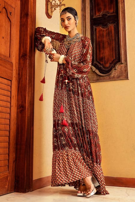 Nadima Saqib Printed Tiered Gown 