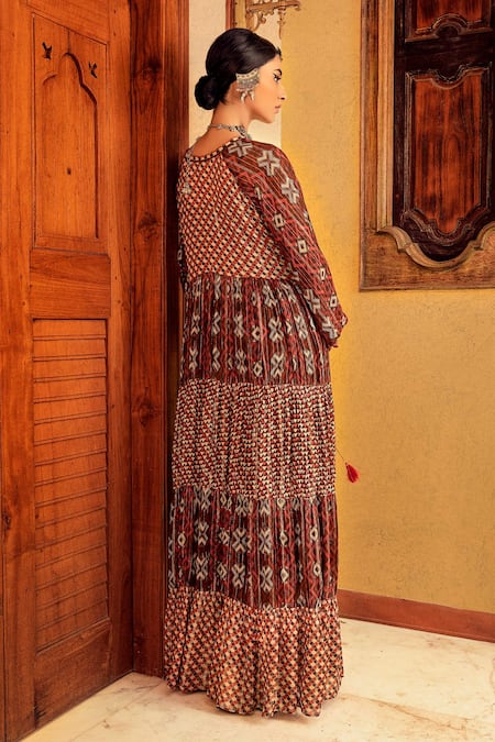 Nadima Saqib Printed Tiered Gown 