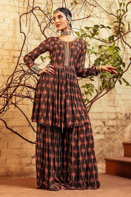 Nadima Saqib Printed Peplum Kurta & Sharara Set 