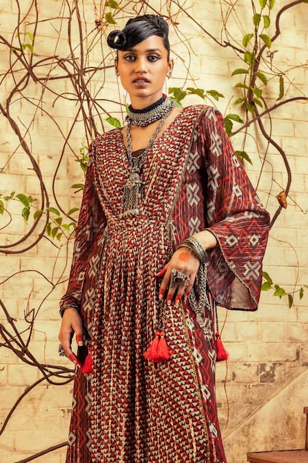 Nadima Saqib Printed Flared Sleeve Gown 