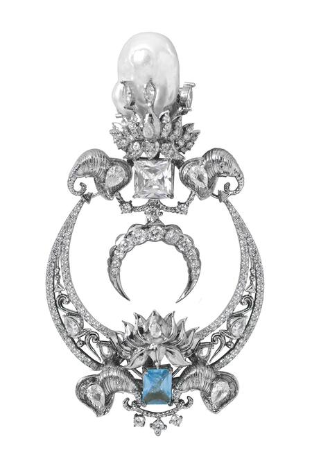 Shop_Opalina Soulful Jewellery_Silver Plated Crystals, Cut Work Lotus Motif Chandbalis _Online_at_Aza_Fashions