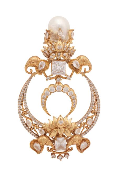 Shop_Opalina Soulful Jewellery_Gold Plated Crystals Lotus Motif Chandbalis _Online_at_Aza_Fashions