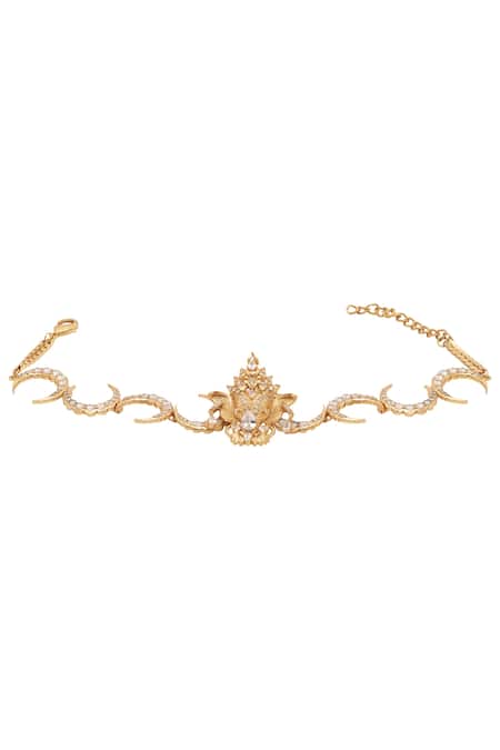 Shop_Opalina Soulful Jewellery_Gold Plated Crescent Moon Elephant Motif Choker _at_Aza_Fashions