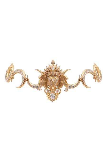 Opalina Soulful Jewellery_Gold Plated Crescent Moon Elephant Motif Choker _Online_at_Aza_Fashions