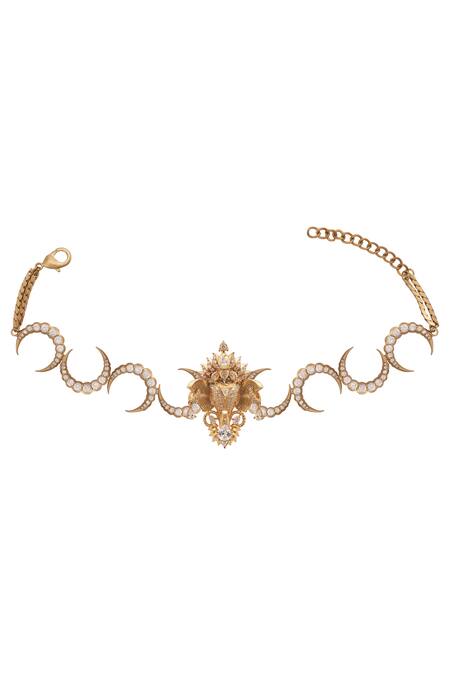 Opalina Soulful Jewellery_Gold Plated Crescent Moon Elephant Motif Choker _at_Aza_Fashions