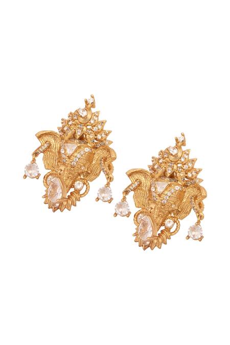 Buy_Opalina Soulful Jewellery_Gold Plated Crystals Handcrafted Elephant Motif Ear Studs _Online_at_Aza_Fashions