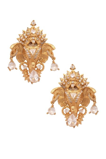 Shop_Opalina Soulful Jewellery_Gold Plated Crystals Handcrafted Elephant Motif Ear Studs _Online_at_Aza_Fashions