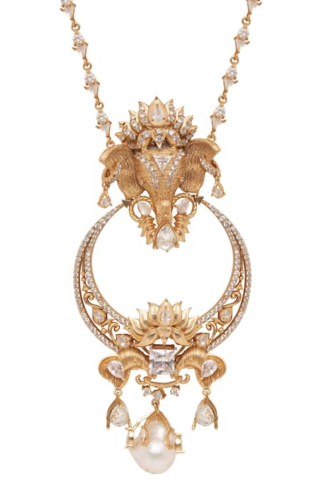 Buy_Opalina Soulful Jewellery_Gold Plated Elephant Motif Long Pendant Necklace _Online_at_Aza_Fashions