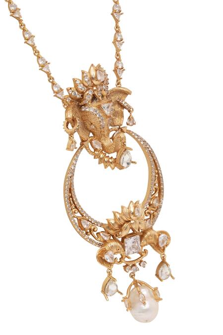 Opalina Soulful Jewellery_Gold Plated Elephant Motif Long Pendant Necklace _at_Aza_Fashions