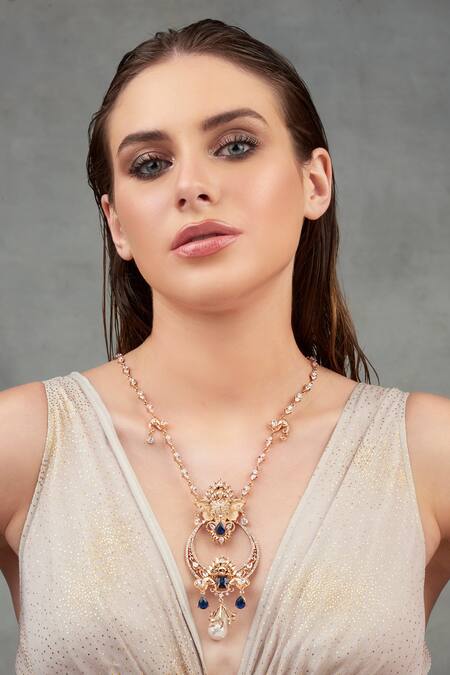 Opalina Soulful Jewellery_Gold Plated Elephant Motif Long Pendant Necklace _Online_at_Aza_Fashions
