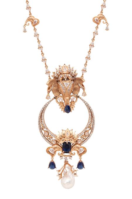 Buy_Opalina Soulful Jewellery_Gold Plated Elephant Motif Long Pendant Necklace _Online_at_Aza_Fashions