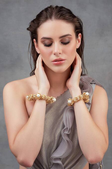 Opalina Soulful Jewellery_Gold Plated Crystals Handcrafted Callisto Bangles Set Of 2 _Online_at_Aza_Fashions