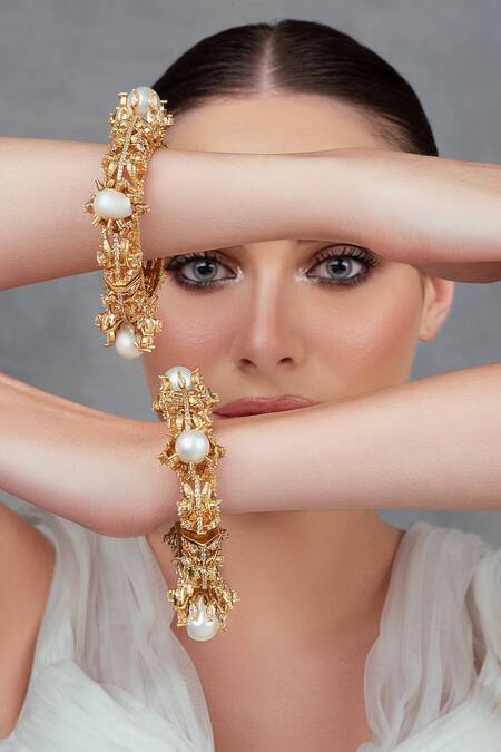 Buy_Opalina Soulful Jewellery_Gold Plated Crystals Handcrafted Callisto Bangles Set Of 2 _Online_at_Aza_Fashions