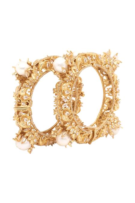 Shop_Opalina Soulful Jewellery_Gold Plated Crystals Handcrafted Callisto Bangles Set Of 2 _Online_at_Aza_Fashions