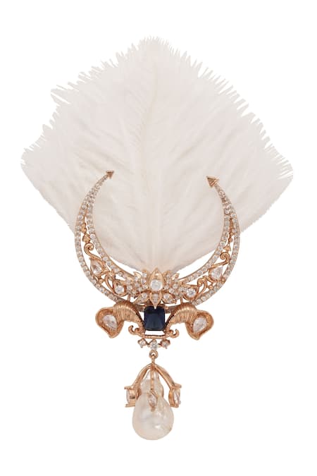 Opalina Soulful Jewellery Feather Embellished Crescent Moon Brooch 