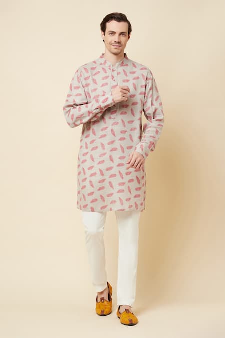 Buy_Spring Break_Beige Cotton Leaf Print Kurta Set _Online_at_Aza_Fashions