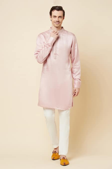 Spring Break Pink Linen Satin Embroidered Bead Work Placket Kurta