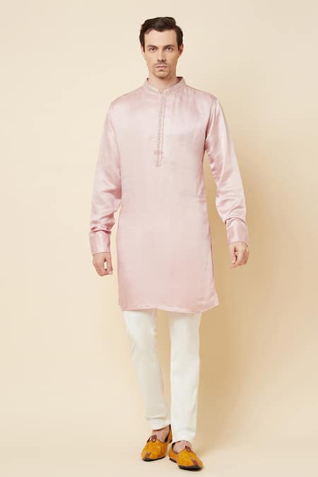 Buy Spring Break Pink Linen Satin Bead Work Embroidered Placket Kurta Online at Aza Fashions Buy_Spring Break_Pink Linen Satin Bead Work Embroidered Placket Kurta _Online_at_Aza_Fashions