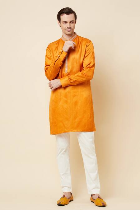 Buy Spring Break Yellow Linen Satin Bead Work Embroidered Placket Kurta Online at Aza Fashions Buy_Spring Break_Yellow Linen Satin Bead Work Embroidered Placket Kurta _Online_at_Aza_Fashions