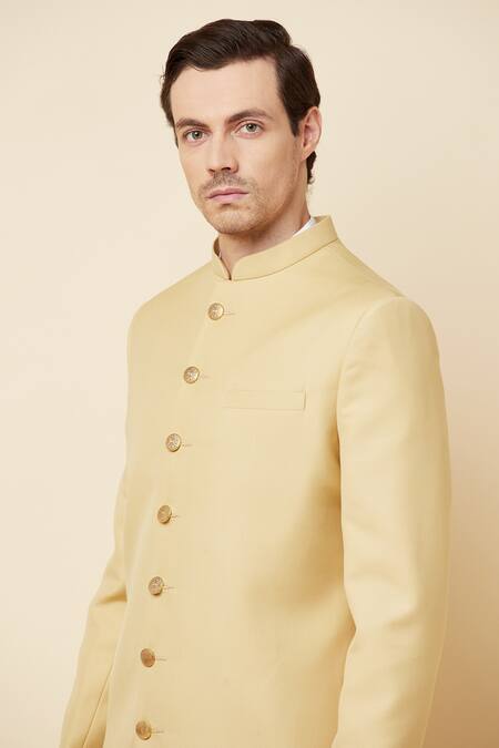 Spring Break Beige Terrycloth Mandarin Collar Sherwani Set For Kids at Aza Fashions Spring Break_Beige Terrycloth Mandarin Collar Sherwani Set For Kids_at_Aza_Fashions