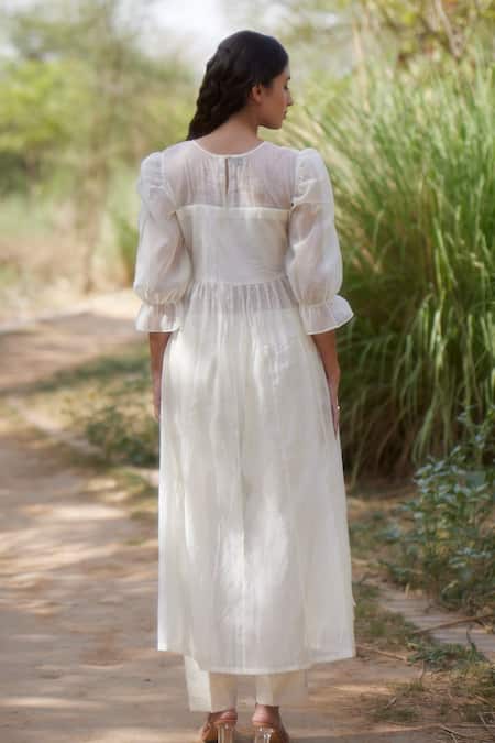 Shop Apeksha Jain Label White Chanderi, Bamboo Cotton Floral Round Tunic And Pant Set at Aza Fashions Shop_Apeksha Jain Label_White Chanderi, Bamboo Cotton Floral Round Tunic And Pant Set_at_Aza_Fashions