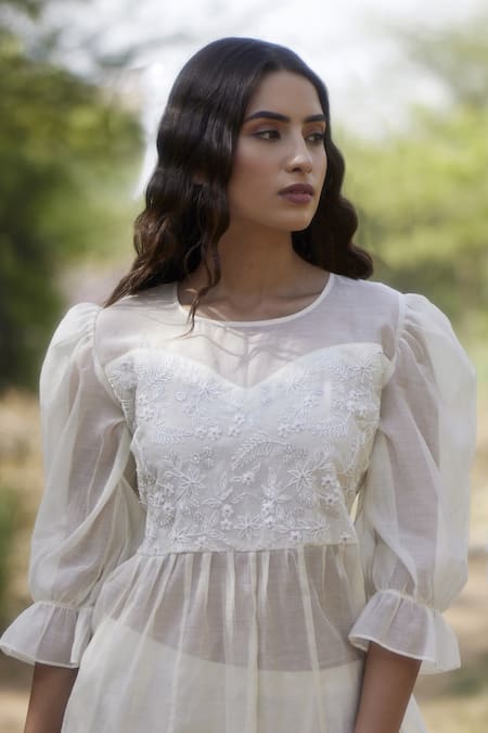 Shop Apeksha Jain Label White Chanderi, Bamboo Cotton Floral Round Tunic And Pant Set Online at Aza Fashions Shop_Apeksha Jain Label_White Chanderi, Bamboo Cotton Floral Round Tunic And Pant Set_Online_at_Aza_Fashions