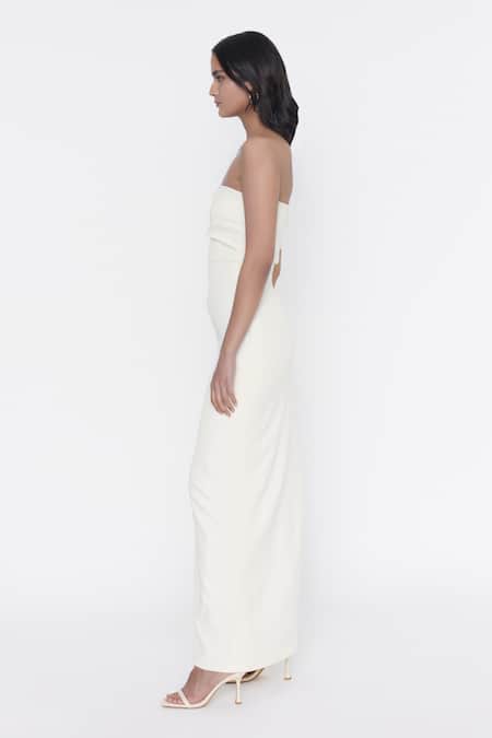 Buy_Deme By Gabriella_White Banana Crepe Strapless Gown_Online_at_Aza_Fashions