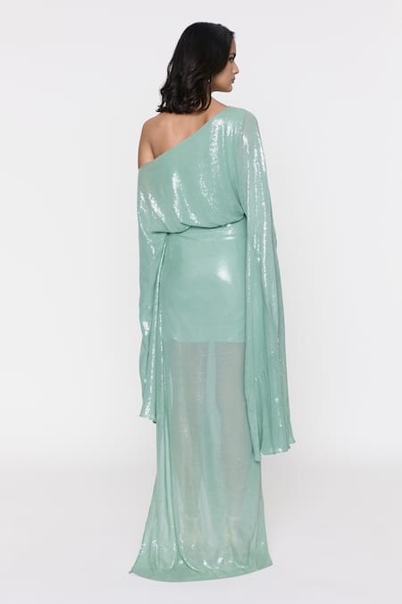 Shop Deme By Gabriella Green Work One Shoulder Off Draped Gown at Aza Fashions Shop_Deme By Gabriella_Green Work One Shoulder Off Draped Gown _at_Aza_Fashions