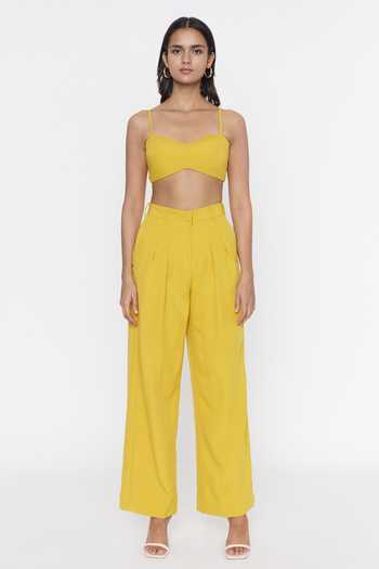 Buy_Deme By Gabriella_Yellow Banana Crepe Sweetheart Neck Solid Bustier Top And Pant Set_Online_at_Aza_Fashions