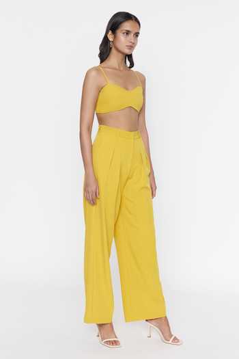 Shop_Deme By Gabriella_Yellow Banana Crepe Sweetheart Neck Solid Bustier Top And Pant Set_Online_at_Aza_Fashions