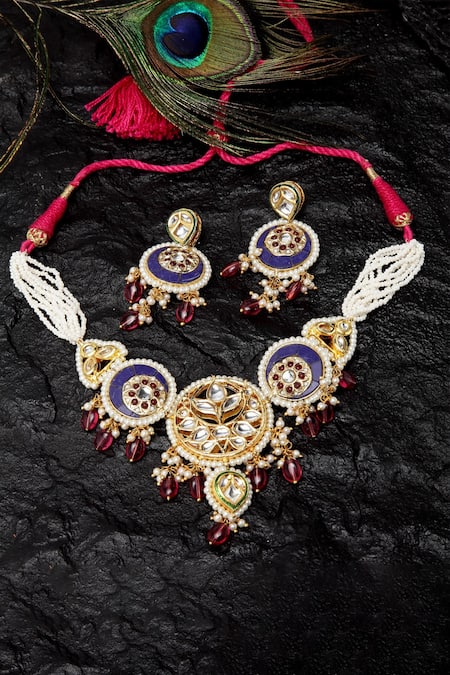 Dugran By Dugristyle Gold Plated Kundan Floral Necklace Set 