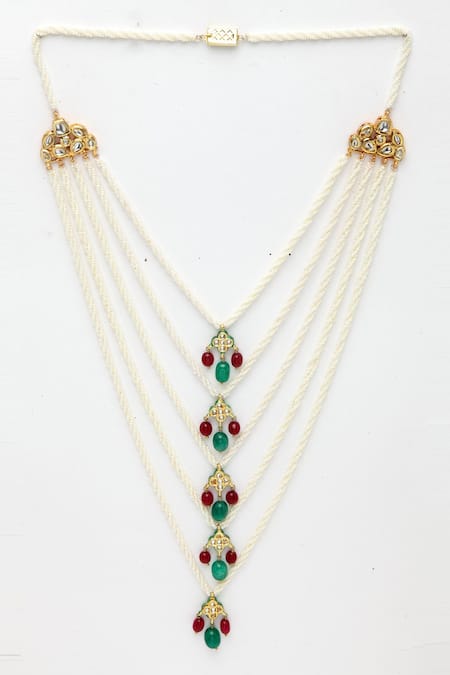 Shop Dugran By Dugristyle Gold Plated Multi Layered Pearl And Kundan Necklace at Aza Fashions Shop_Dugran By Dugristyle_Gold Plated Multi Layered Pearl And Kundan Necklace _at_Aza_Fashions
