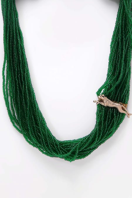 Shop Dugran By Dugristyle Green Animal Motif Faux Emerald Long Necklace at Aza Fashions Shop_Dugran By Dugristyle_Green Animal Motif Faux Emerald Long Necklace _at_Aza_Fashions