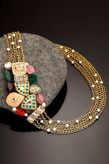 Buy_Dugran By Dugristyle_Gold Plated Multi Layered Stone Necklace _Online_at_Aza_Fashions