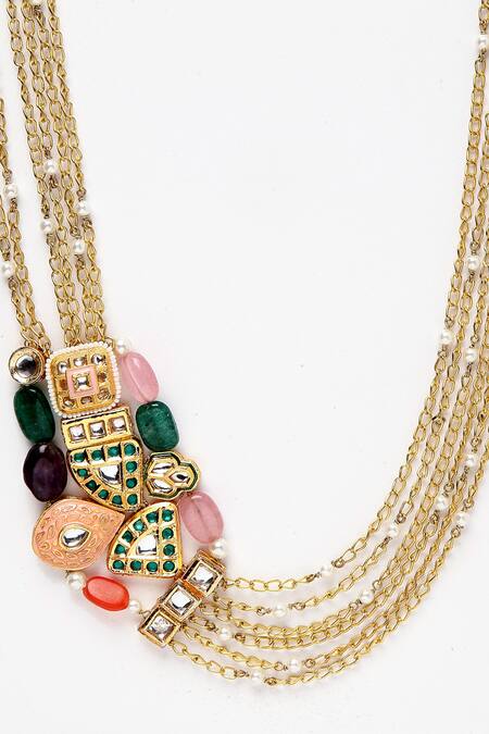 Shop_Dugran By Dugristyle_Gold Plated Multi Layered Stone Necklace _Online_at_Aza_Fashions
