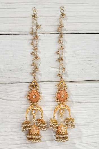 Dugran By Dugristyle_Gold Plated Meenakari Jhumkis With Pearl Drops _Online_at_Aza_Fashions